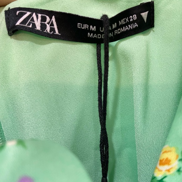 Zara - Satin Floral Dress in Mint Green - Size M - Picture 13 of 14
